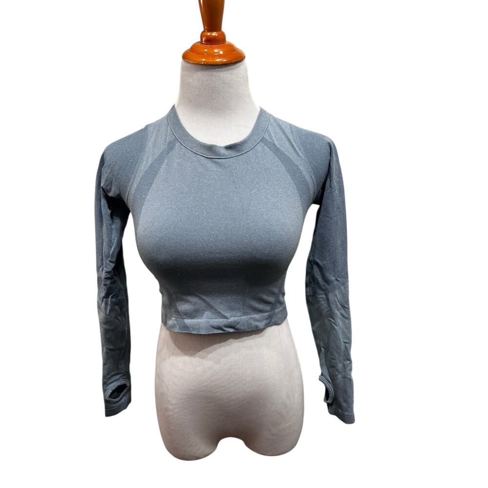 P'tula Women's Blue Exercise Athletic Long sleeve Crop Top SIZE XS